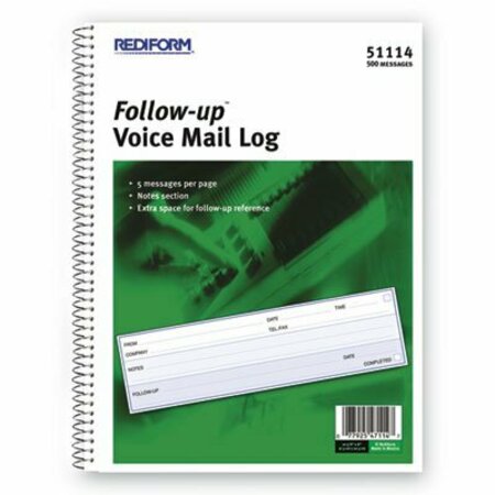 REDIFORMOF Rediform, Voice Mail Wirebound Log Books, 8 X 10 5/8, 500PK 51114